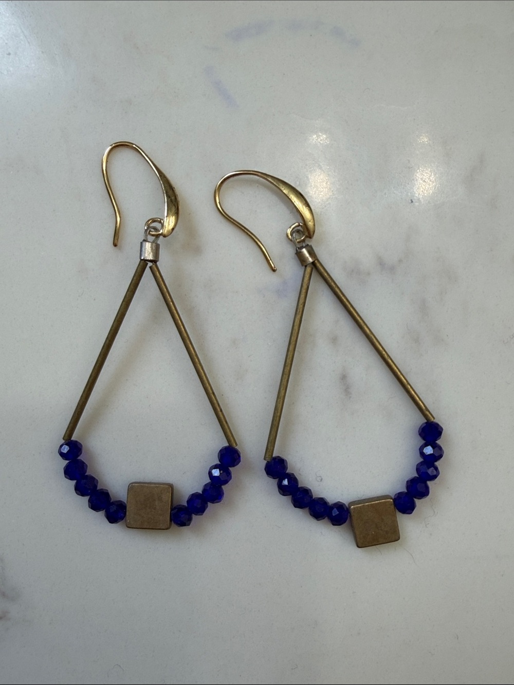 David Aubrey Gold-Tone Teardrop Earrings with Blue Beads